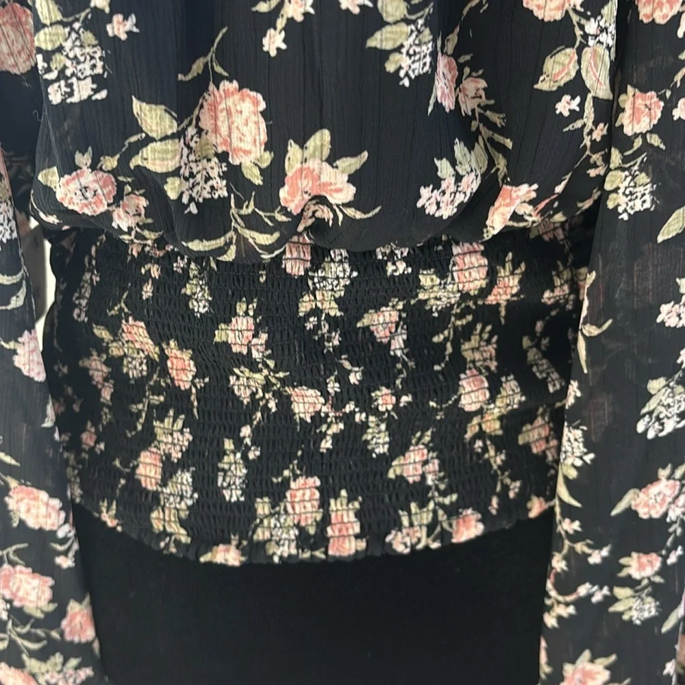 NWT Free People Final Rose Blouse Black Multi Color Floral Print 0087